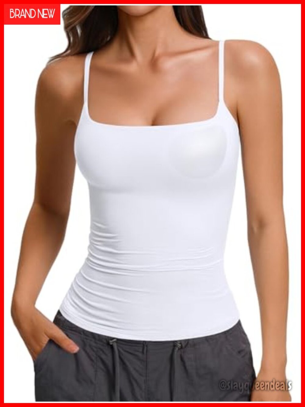 Padded Cami Tank Top Built in Bra Double Lined Spaghetti Strap Fitted Camisole